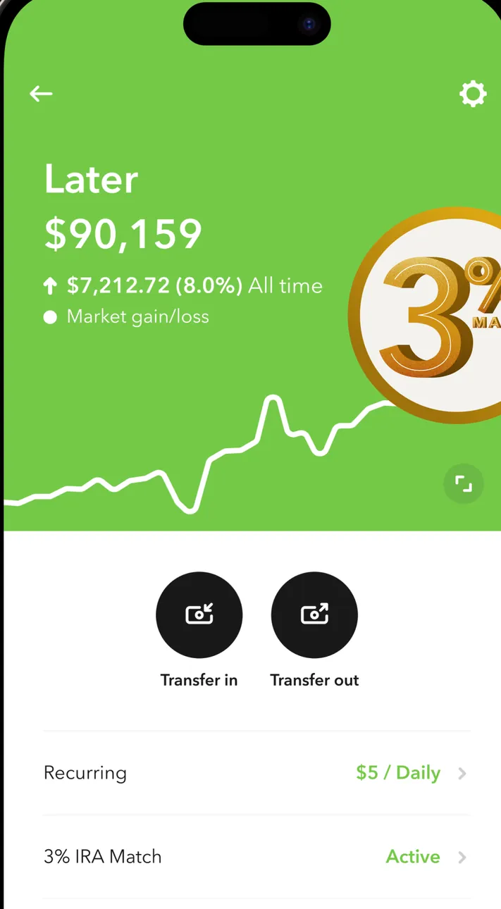 Acorns Later retirement account screen