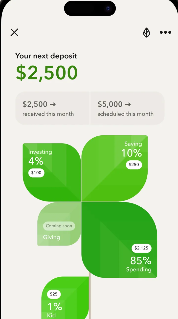 Acorns next deposit split across accounts