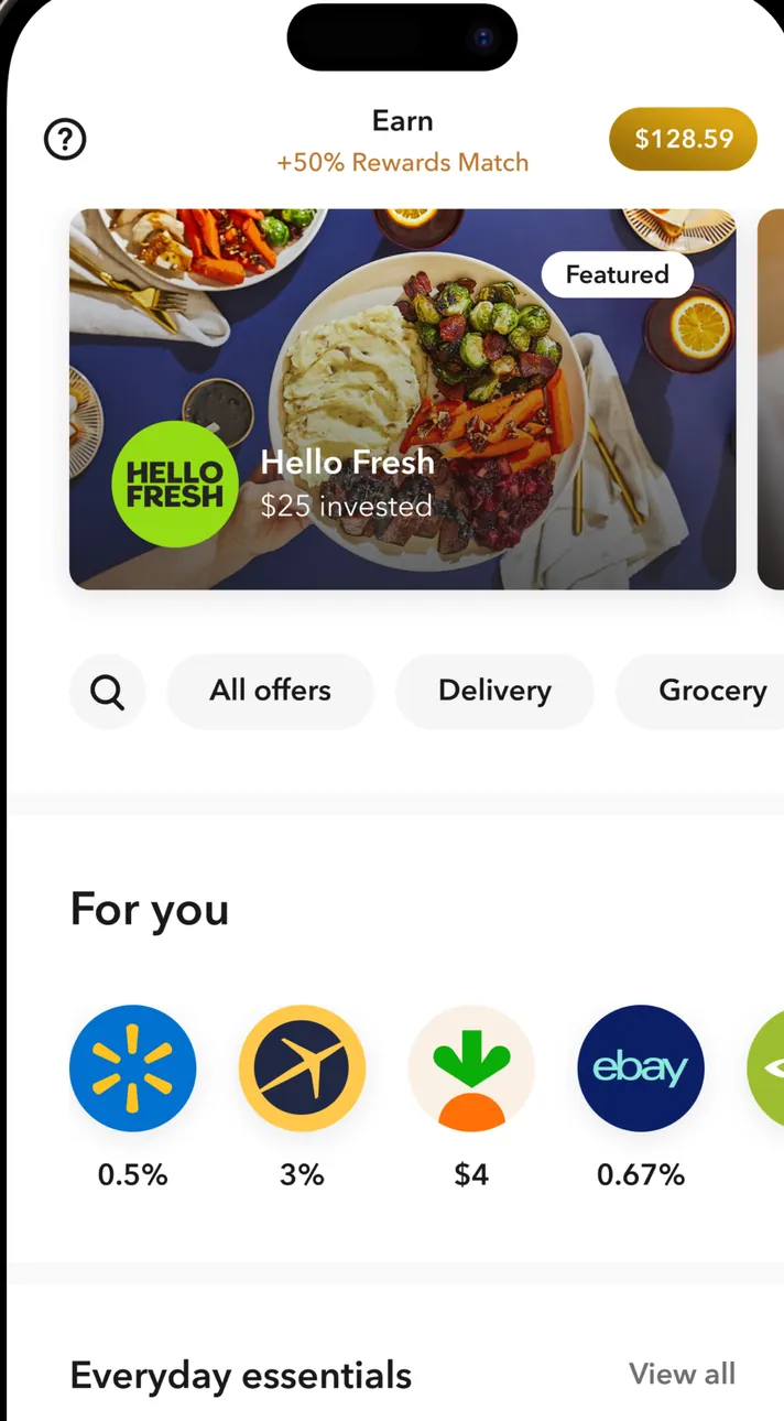 Acorns Earn tab with brand offers