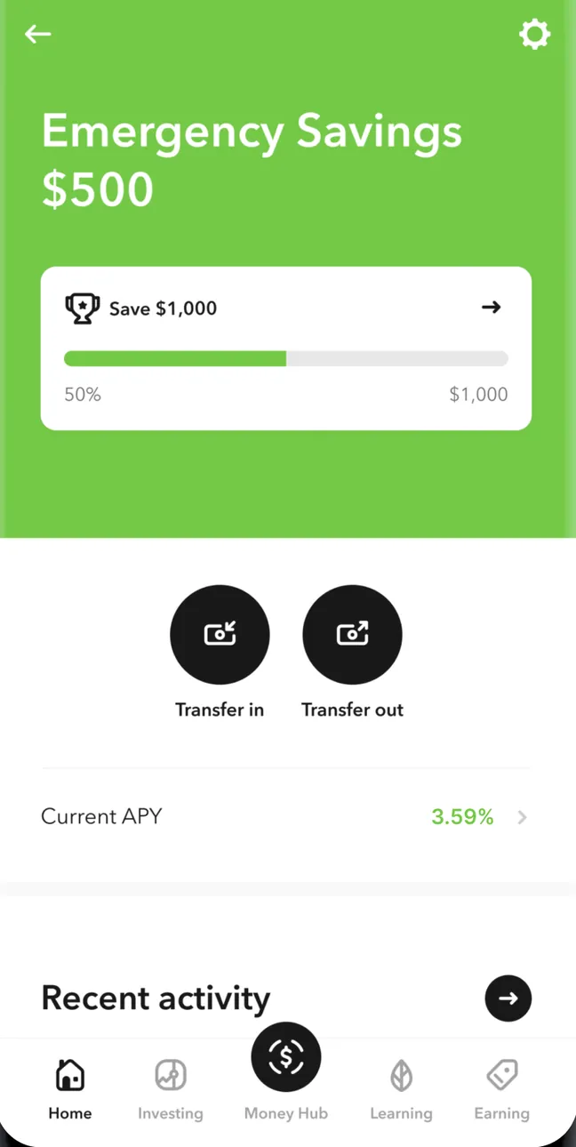 Acorns Emergency Savings account on Android
