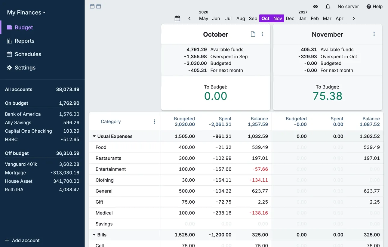 Actual Budget budget page
