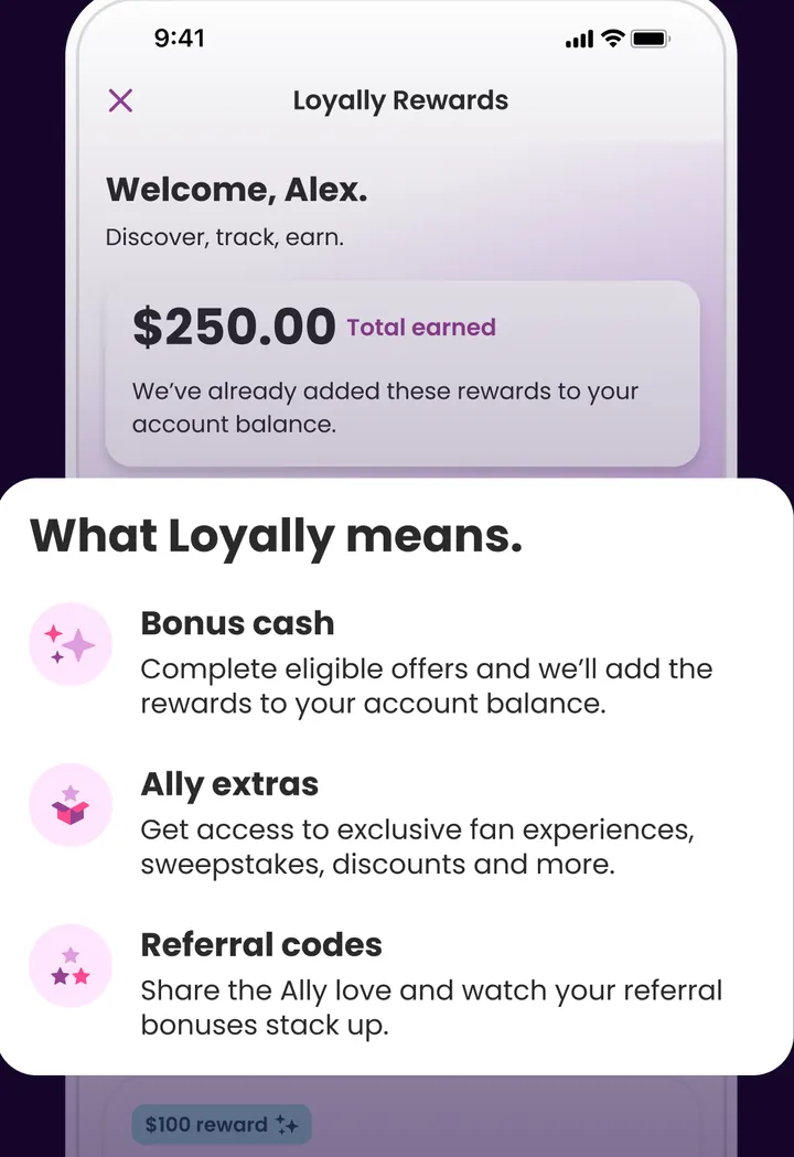 Ally Loyally Rewards screen