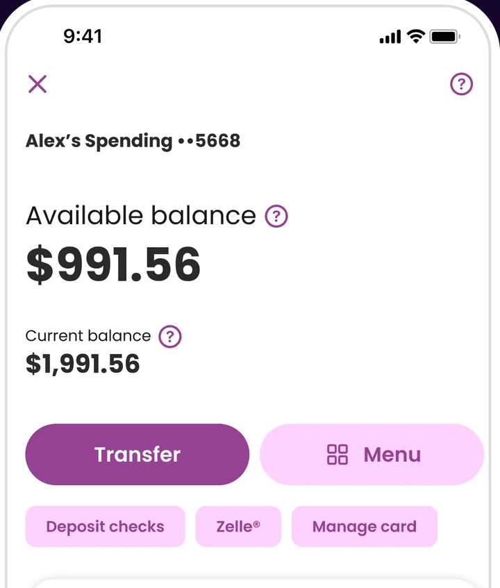 Ally Spending account screen with Transfer button