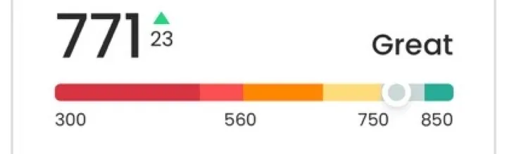 Ally credit score bar showing 771