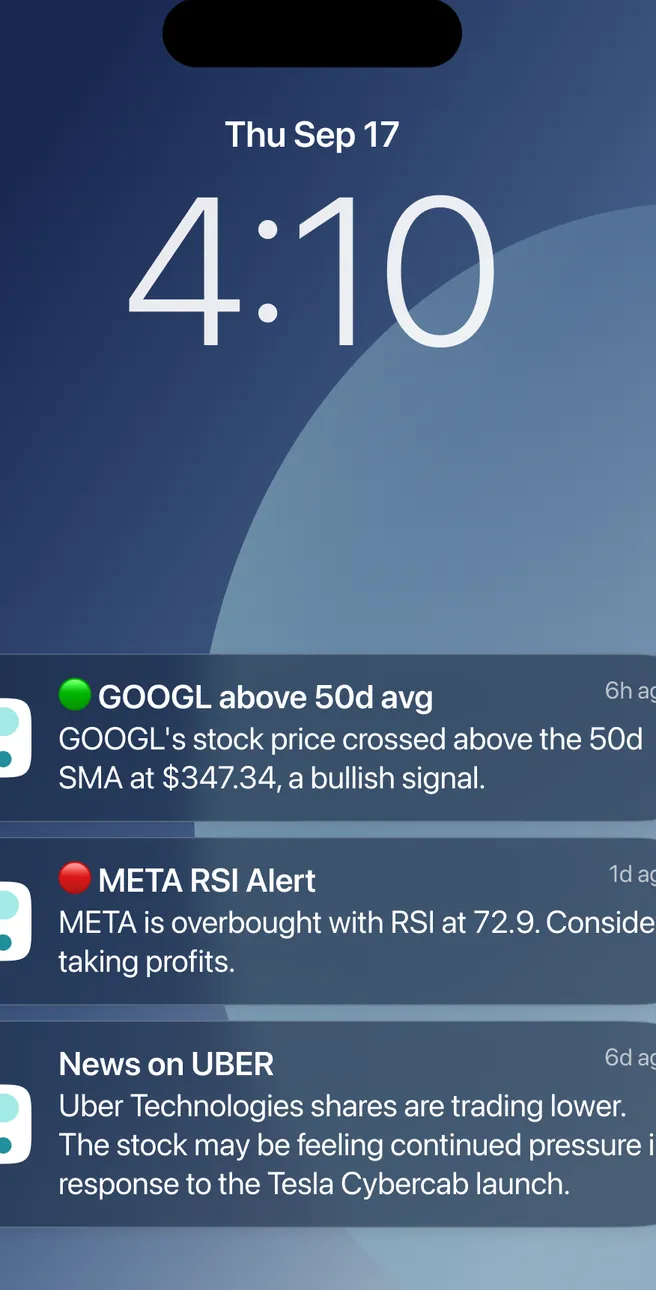 Bloom stock alerts on a lock screen