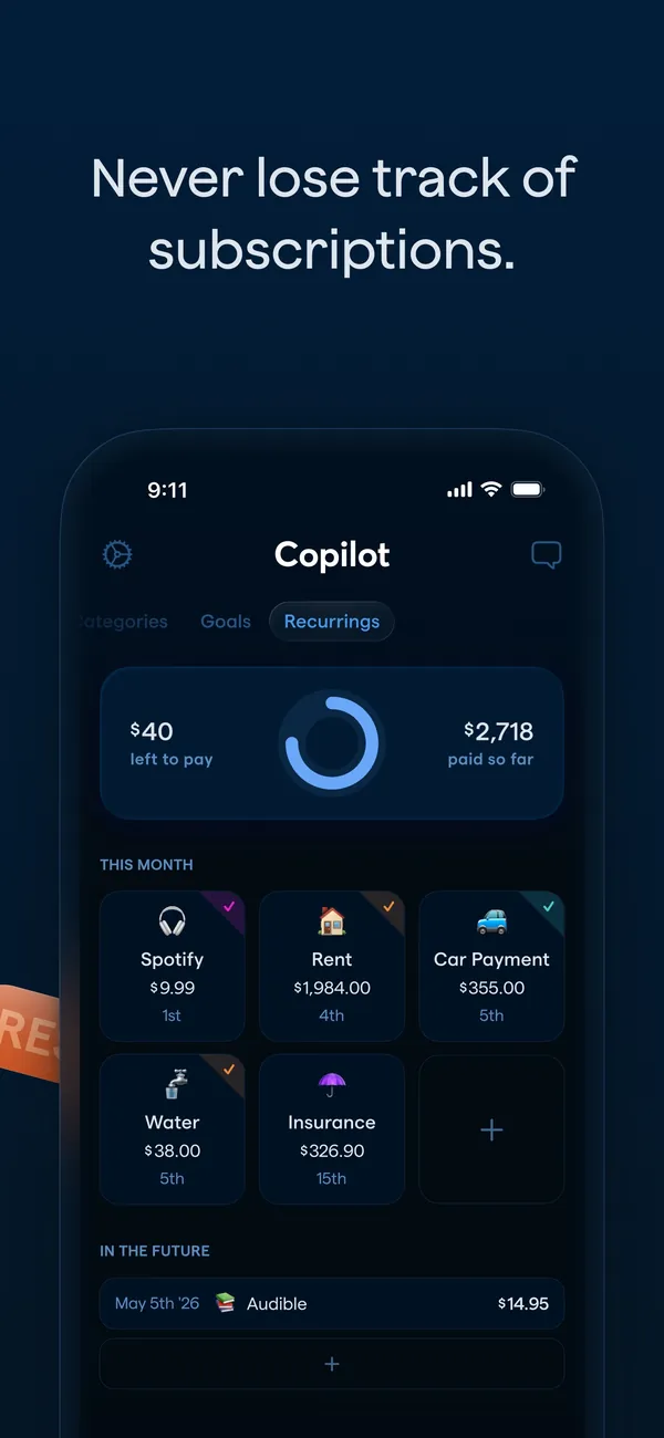 Copilot App Store image of the Recurrings tab