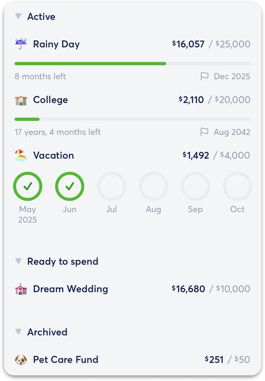 Copilot savings goals list