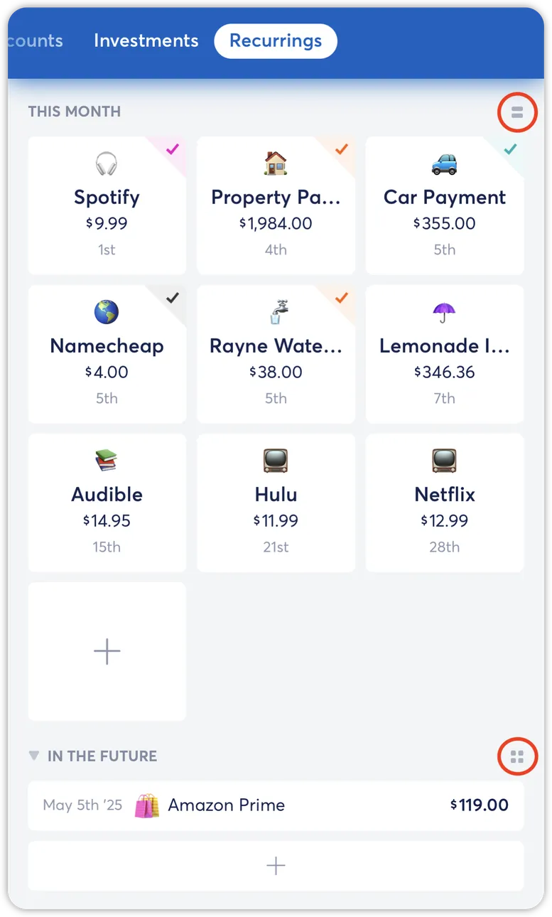 Copilot Recurrings tab
