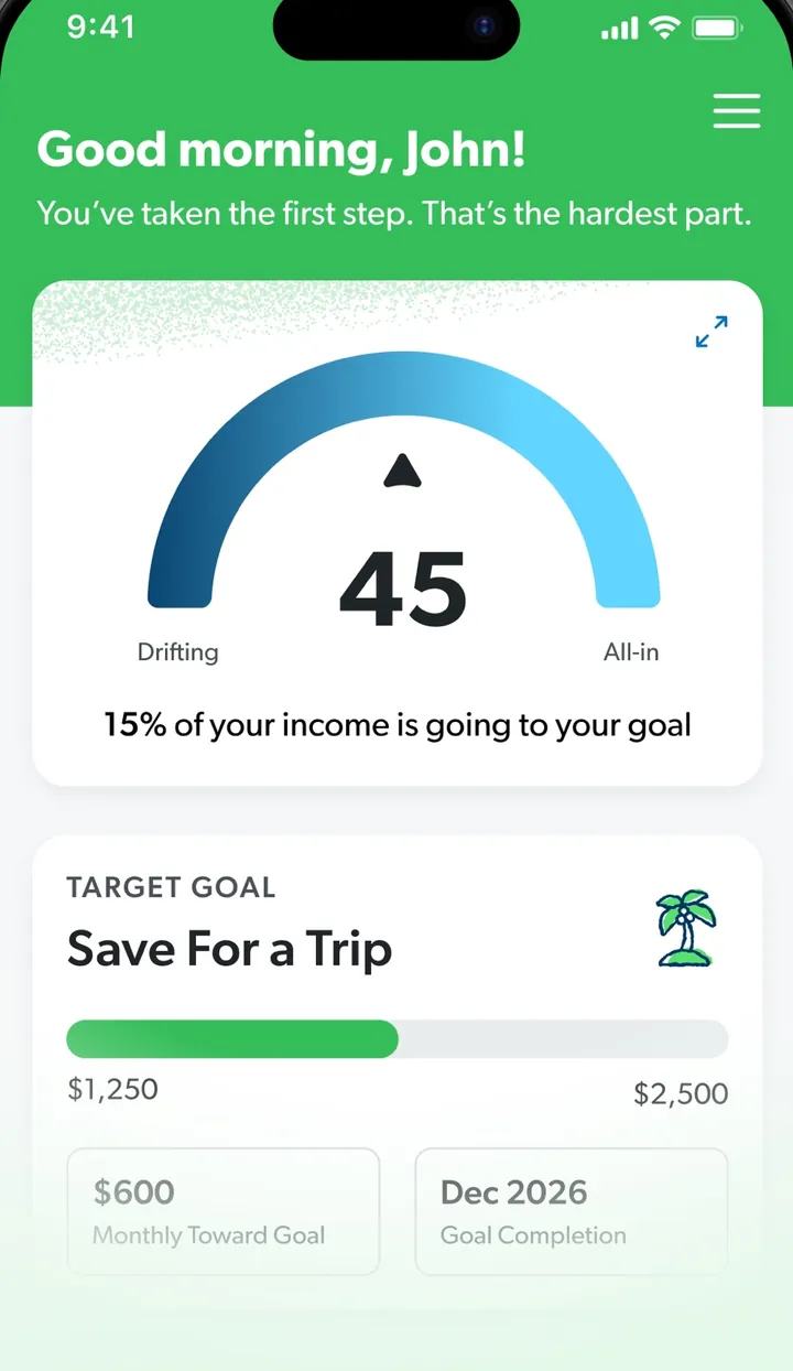 EveryDollar home screen with score gauge
