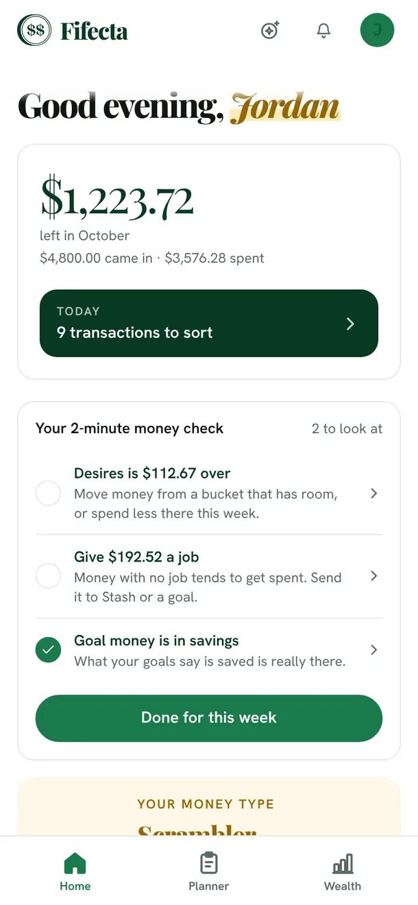 Fifecta app home screen on a phone