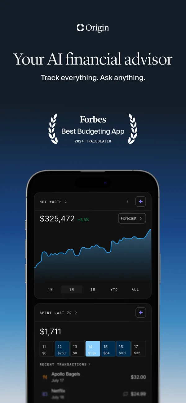 Origin App Store image with a net worth screen