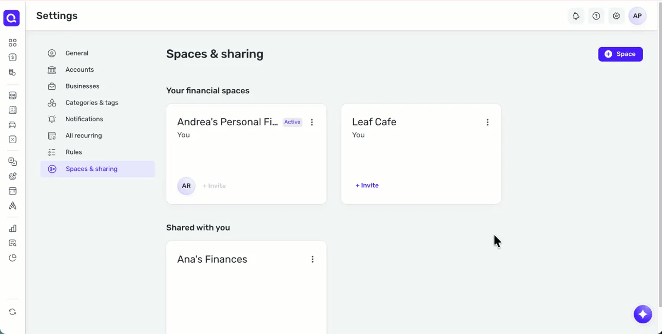 Simplifi Spaces and sharing settings