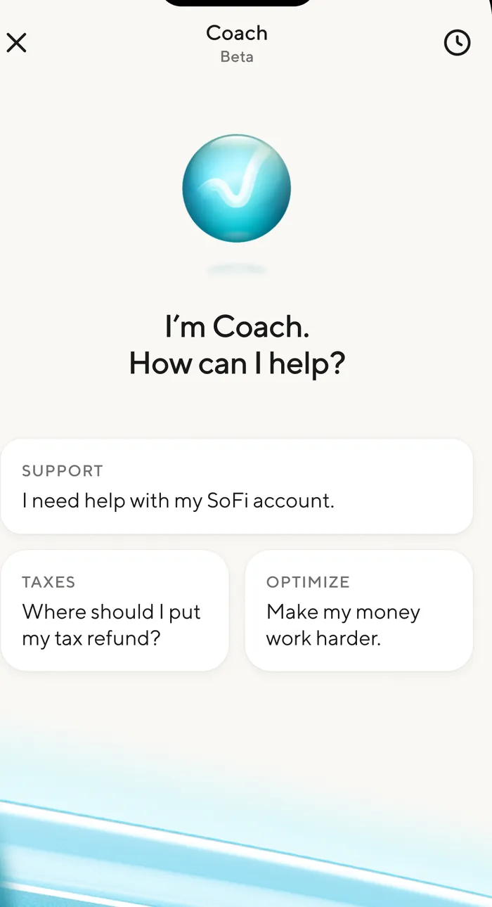 SoFi Coach start screen