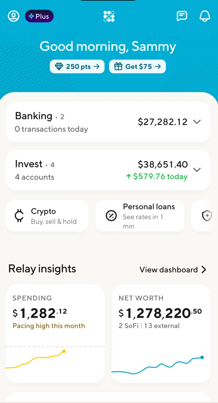 SoFi home screen