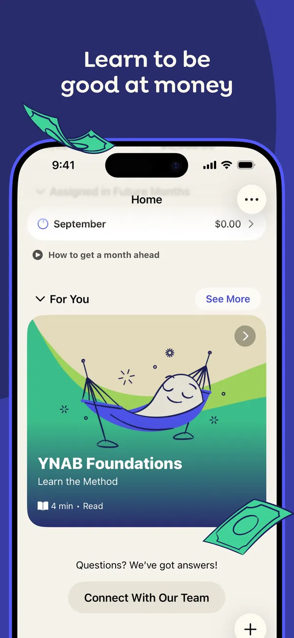 YNAB App Store image of the Home screen with a lesson card