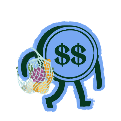 Saver Money Type coin character with a grocery bag