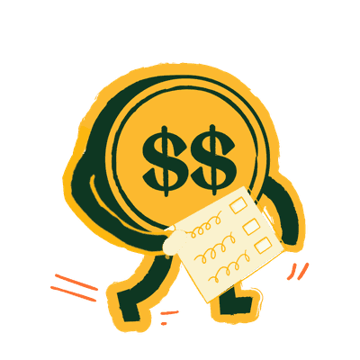 Scrambler Money Type coin character with a clipboard