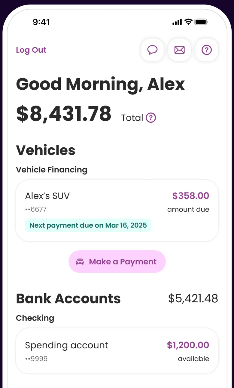 Ally app home screen with total balance and accounts
