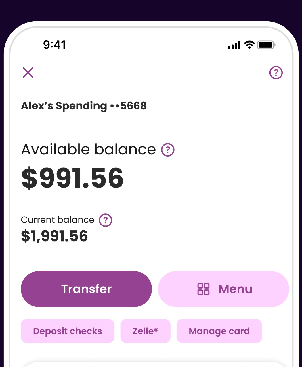 Ally spending account with available balance