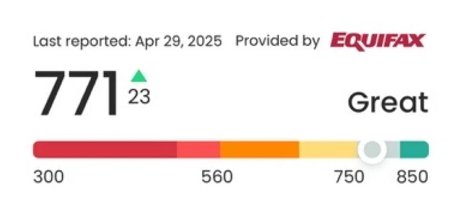 Credit score 771 rated Great