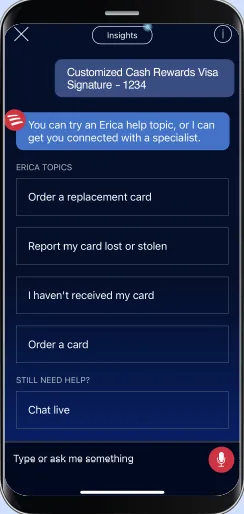 Erica card help options