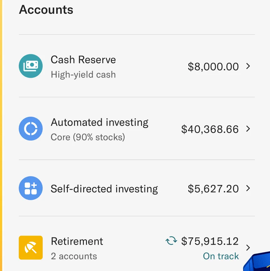 Accounts list with four balances