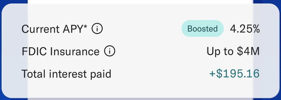APY, FDIC insurance and interest paid card