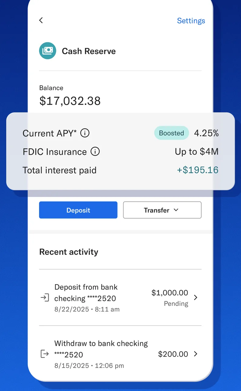 Betterment Cash Reserve account screen
