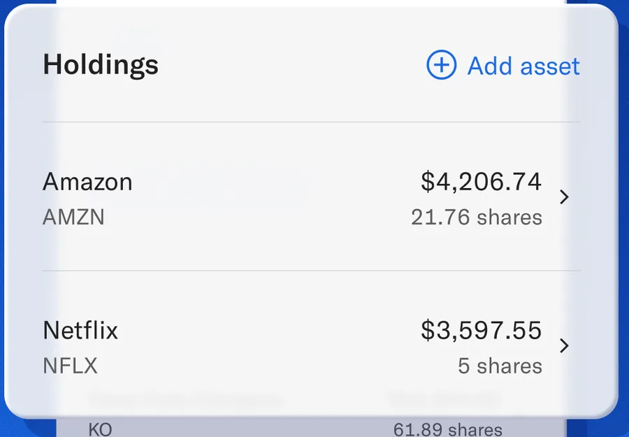 Holdings list with Amazon and Netflix