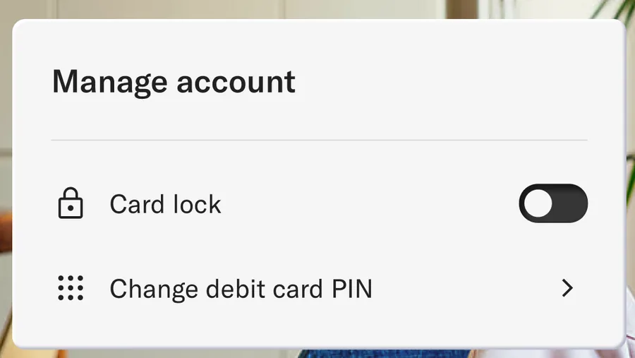 Card lock toggle and change PIN row