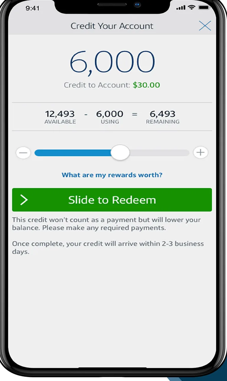 Capital One redeem rewards slider screen