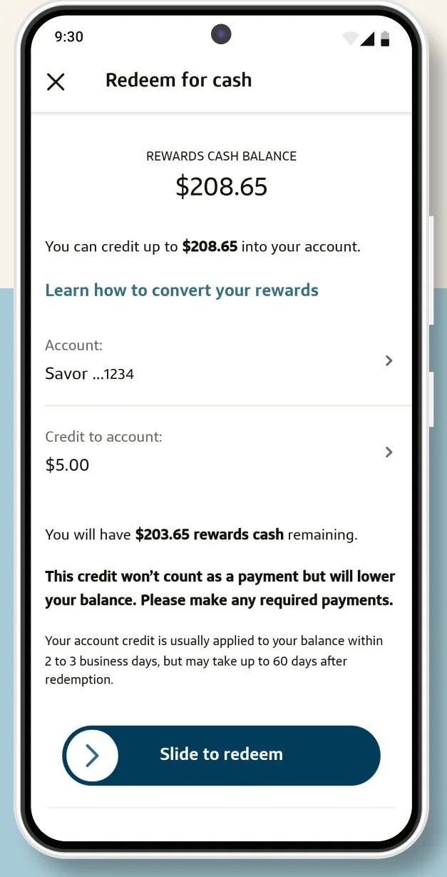 Capital One redeem rewards for cash screen