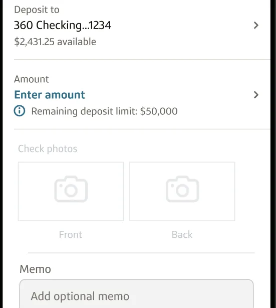 Check deposit form fields