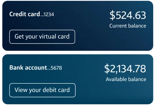 Credit card and bank account balance tiles