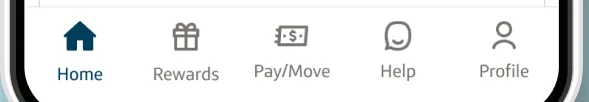 Bottom navigation bar with five tabs
