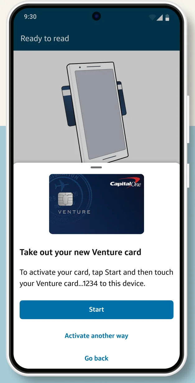 Capital One tap to activate card screen