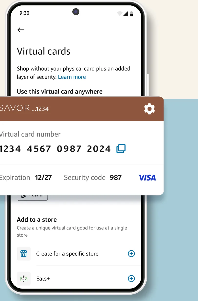 Capital One virtual card number screen