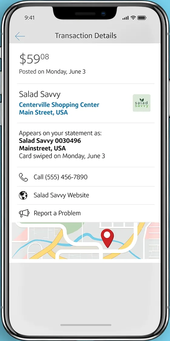 Capital One transaction details with merchant map