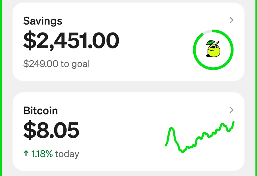 Savings and Bitcoin tiles