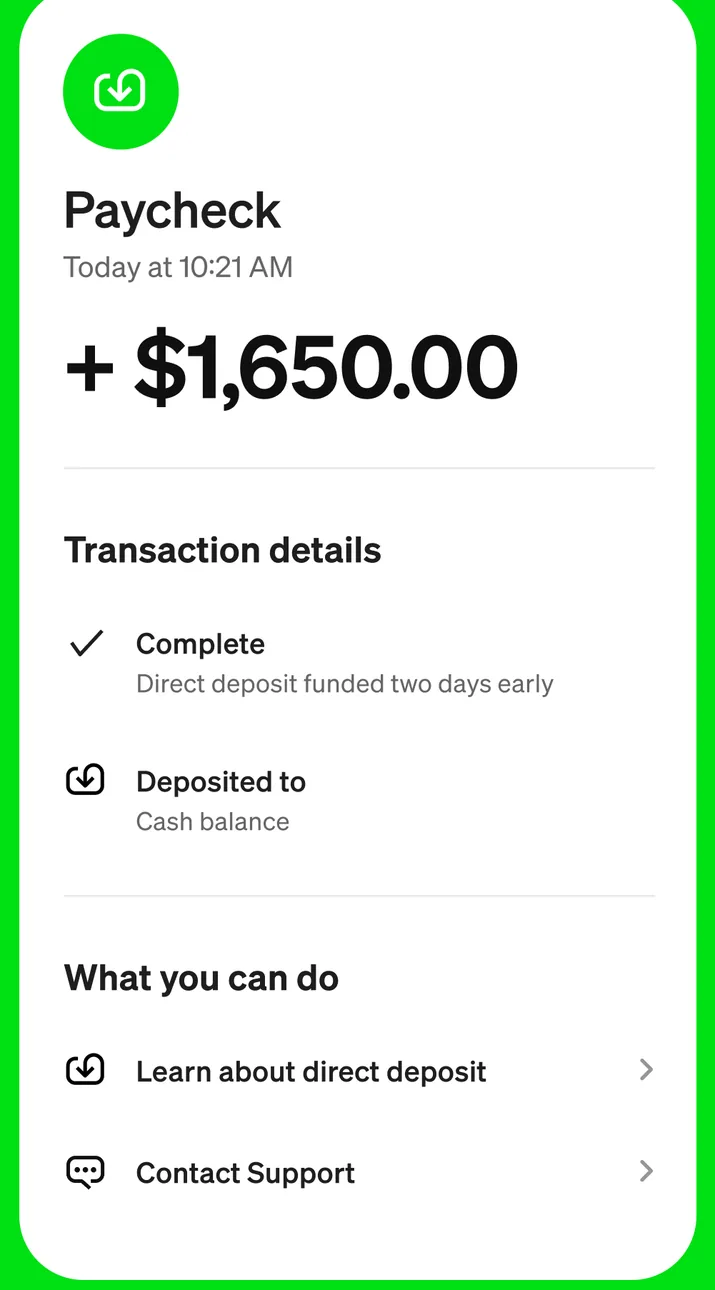 Cash App paycheck deposit detail