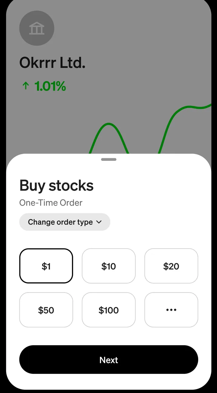 Cash App buy stocks amount picker