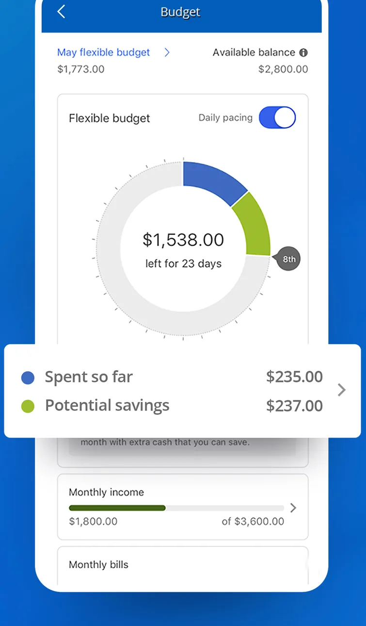Chase app budget screen with a spending ring and spent so far card