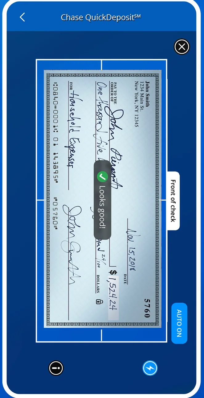 Chase QuickDeposit check camera view