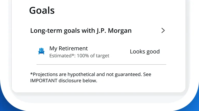 Goals card with My Retirement marked Looks good