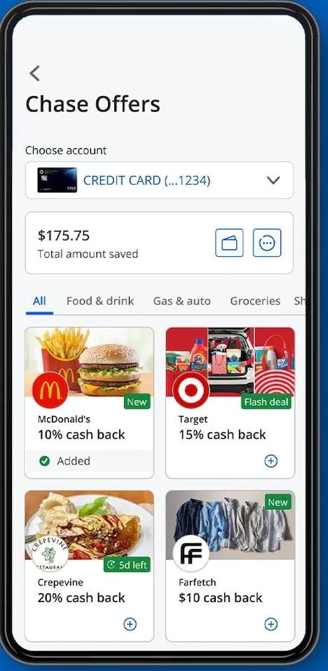 Chase Offers merchant cash back screen