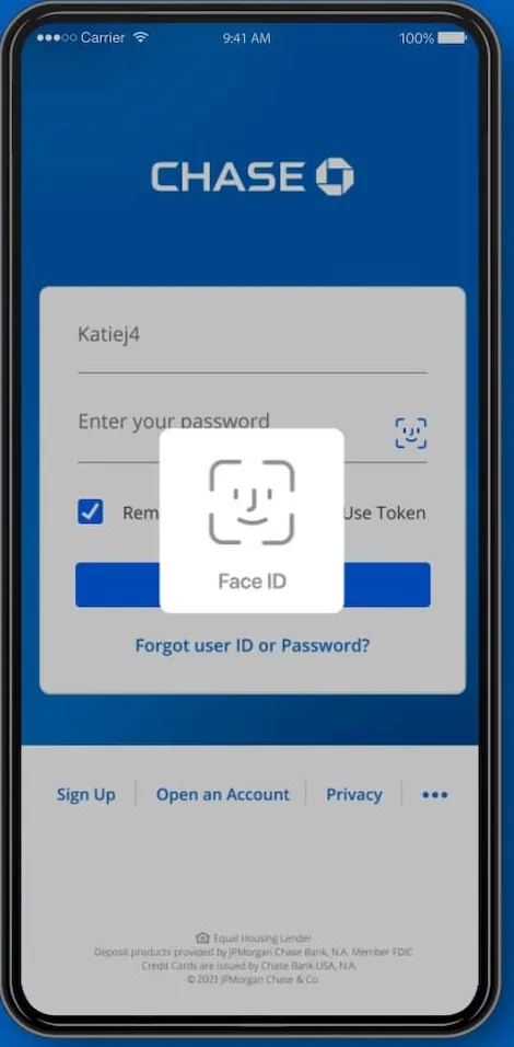 Chase sign in with Face ID
