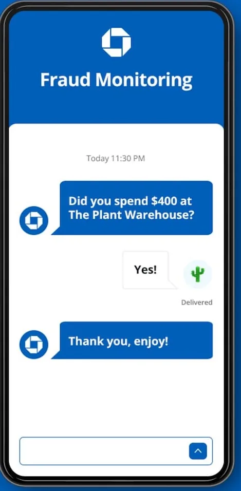 Chase fraud monitoring text conversation