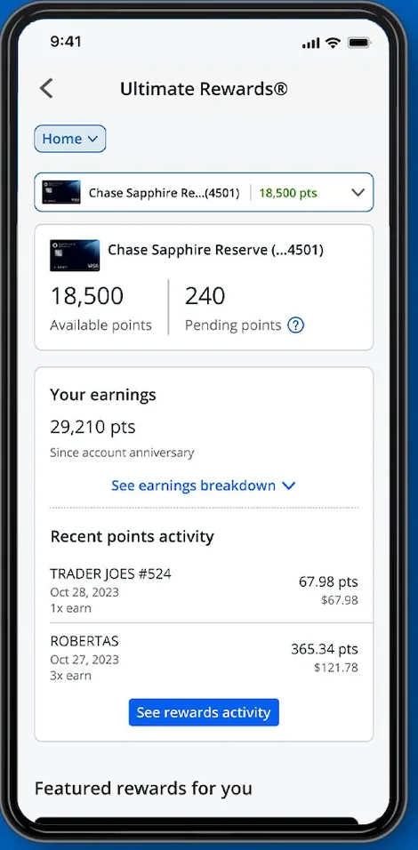 Chase Ultimate Rewards points screen