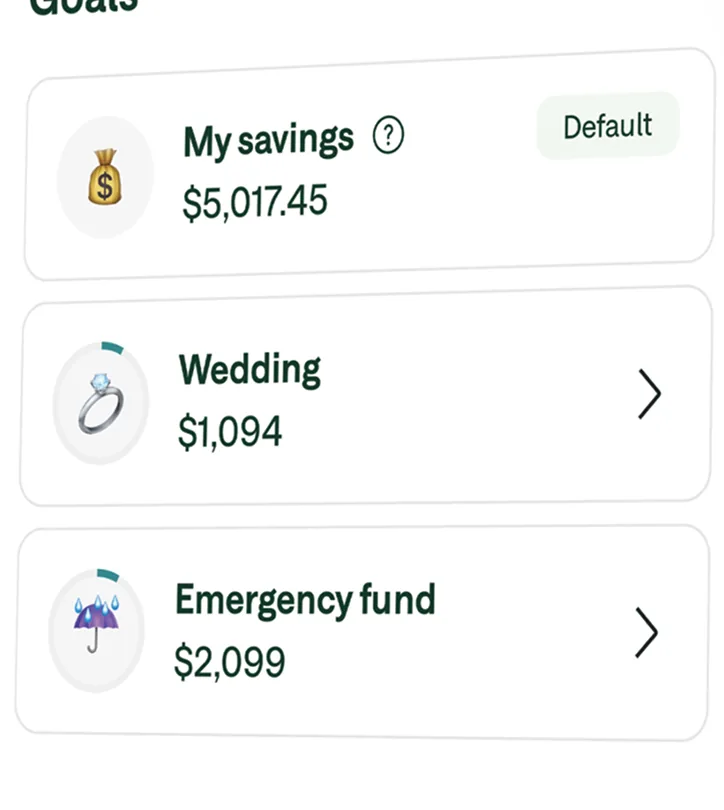 Savings goals list