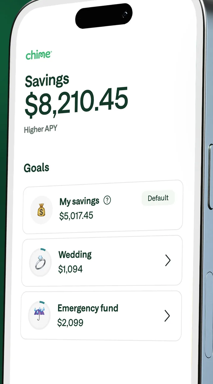 Chime savings screen with goals list